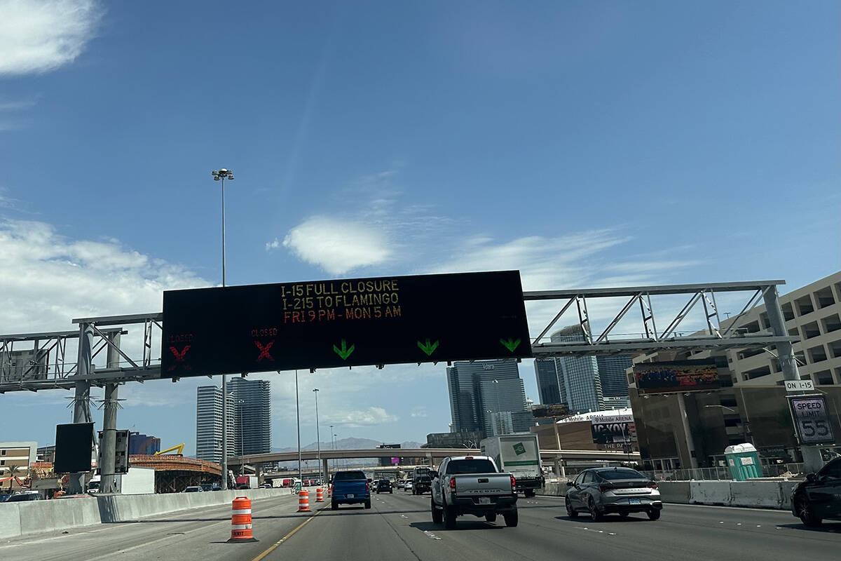 Traffic seen on Interstate 15 northbound near Tropicana Avenue on Thursday, July 25, 2024. (Mic ...