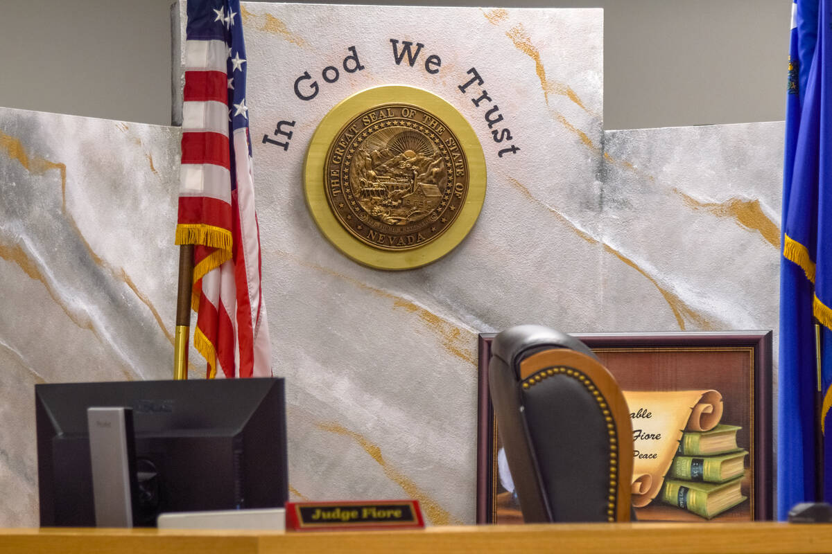 Nye County Judge Michele Fiore's seat is empty after her last day on Thursday, July 25, 2024, i ...
