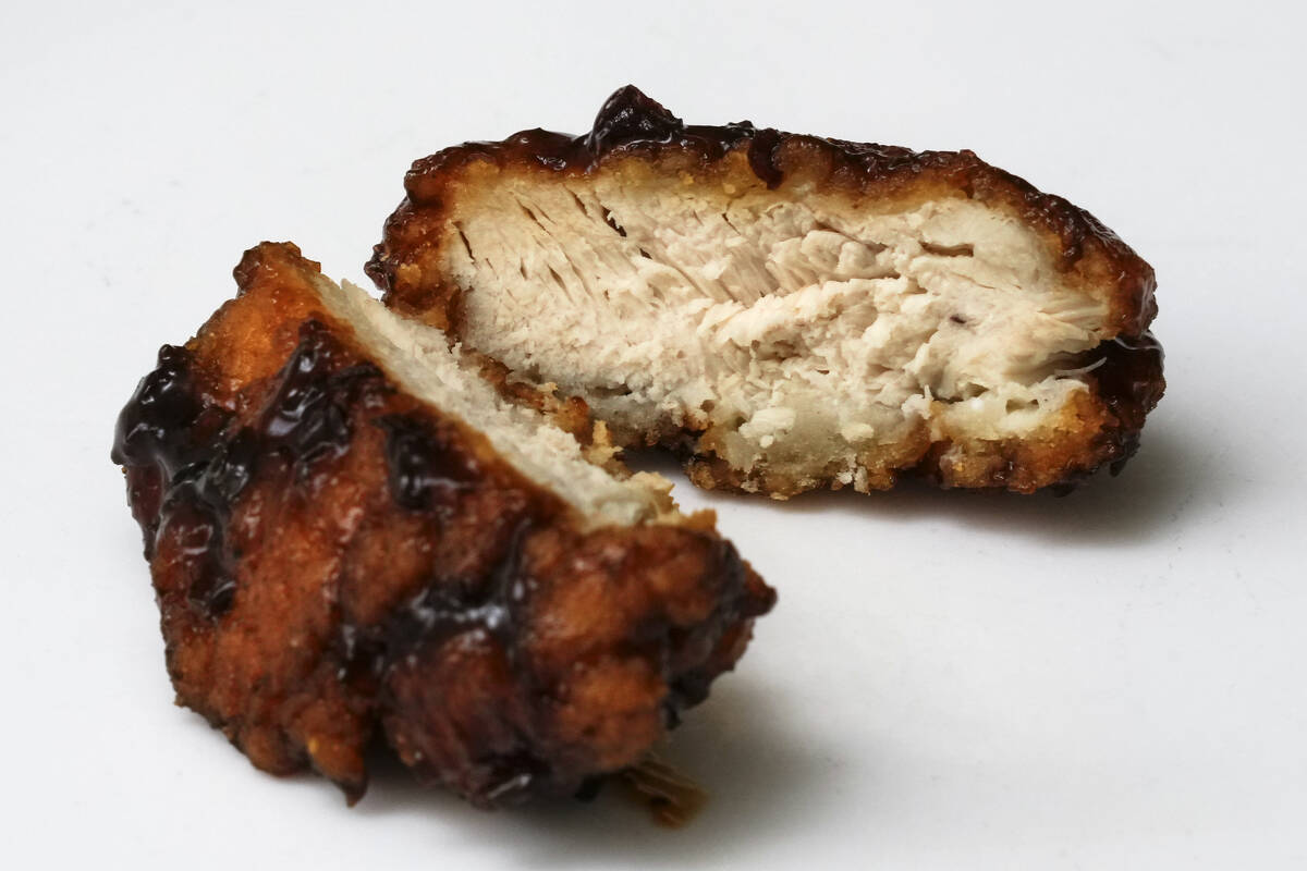 A "boneless chicken wing" is displayed in Glenside, Pa., on Feb. 8, 2023. On Thursday, July 25, ...