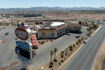 This is an aerial view of Joker's Wild casino on Boulder Highway and the Cadence housing develo ...