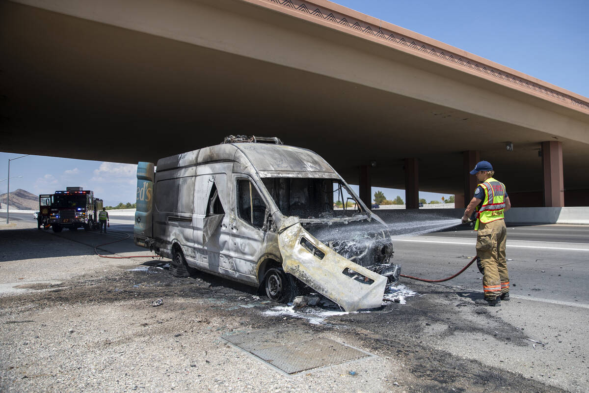 Las Vegas Fire & Rescue responds to a Freed’s Bakery delivery truck fire along the 2 ...