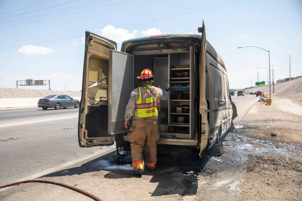 Las Vegas Fire & Rescue responds to a Freed’s Bakery delivery truck fire along the 2 ...