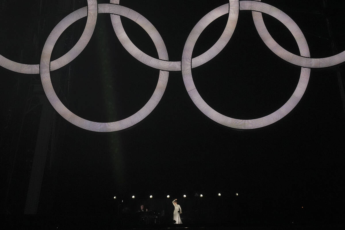 Celine Dion performs in Paris, France, during the opening ceremony of the 2024 Summer Olympics, ...