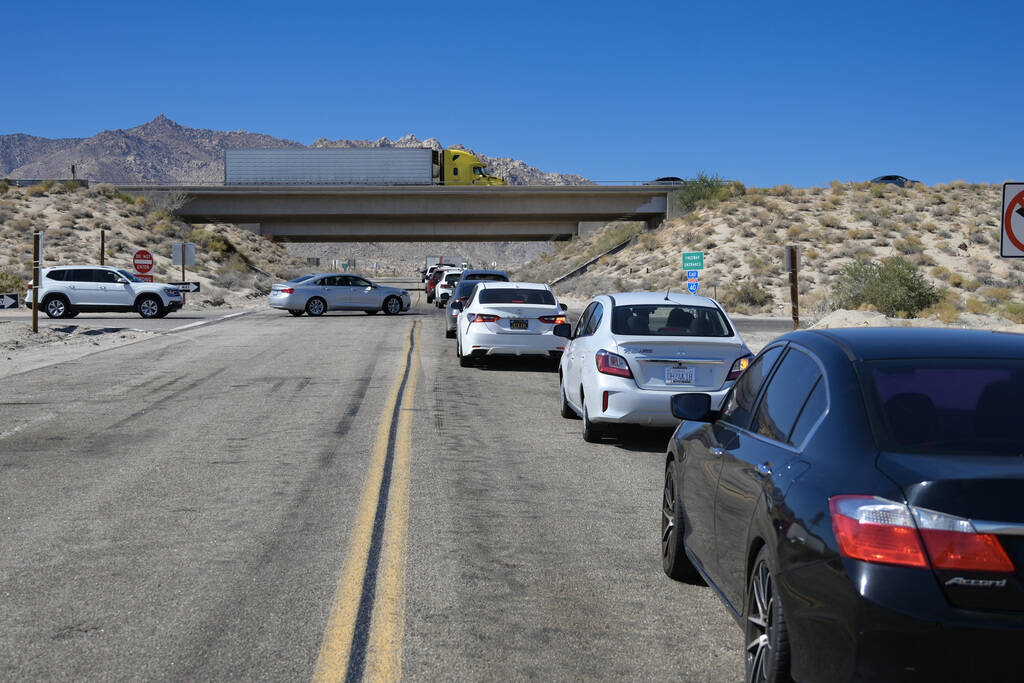 Traffic is seen backed up on Essex Road as drivers on eastbound I-40 in California try and find ...