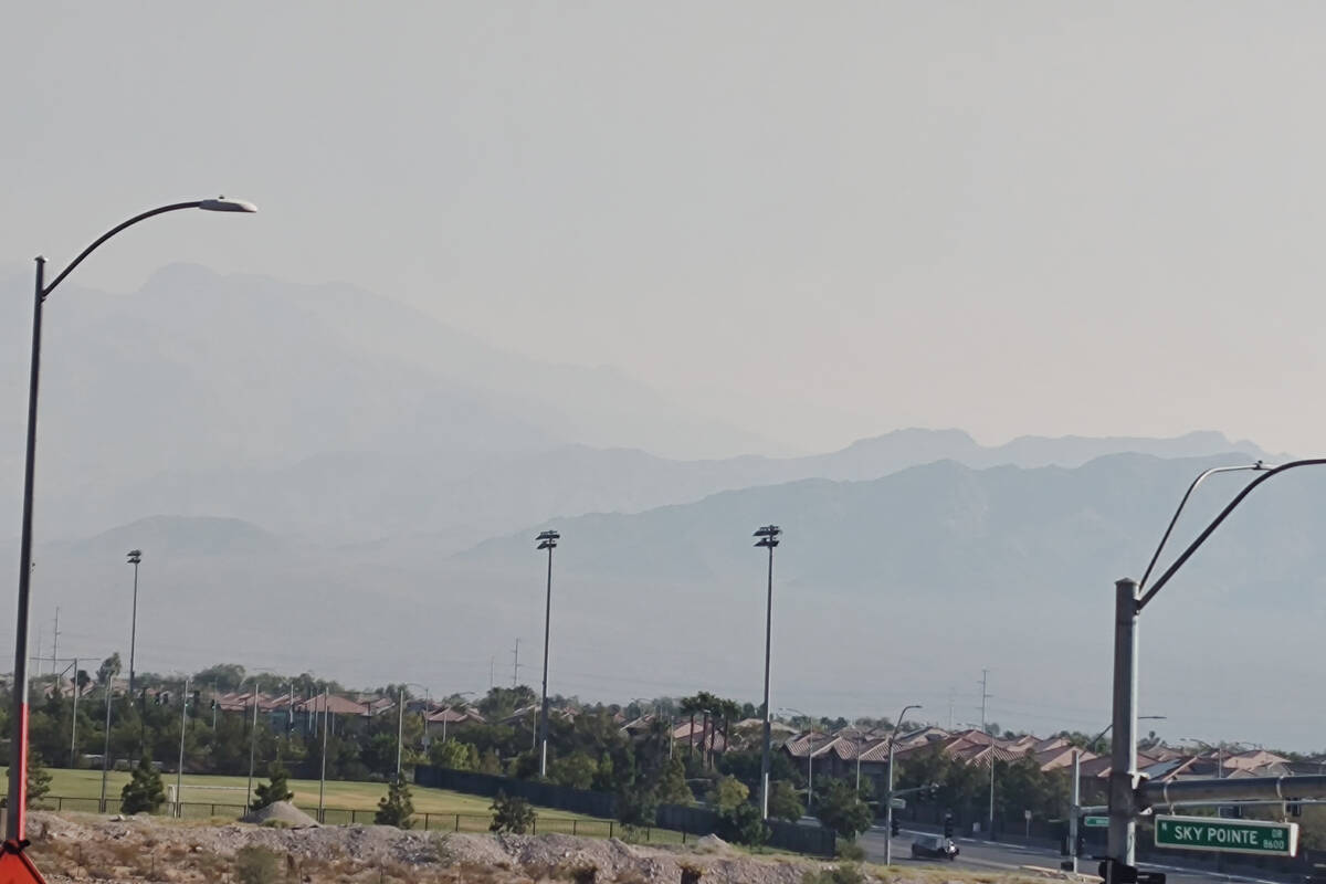 Smokey air from California wildfires can be seen near Skye Canyon and US 95 in the Las Vegas Va ...