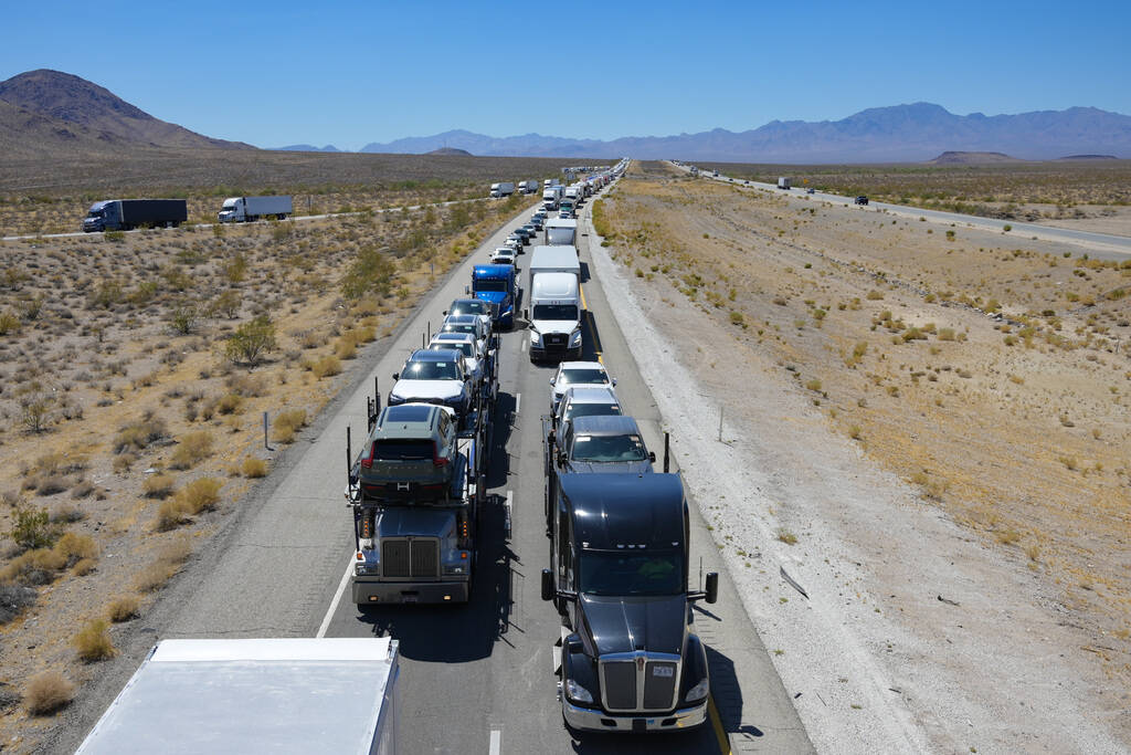 Traffic is seen backed up on eastbound I-40 west of Essex Road in California Saturday, July 27, ...