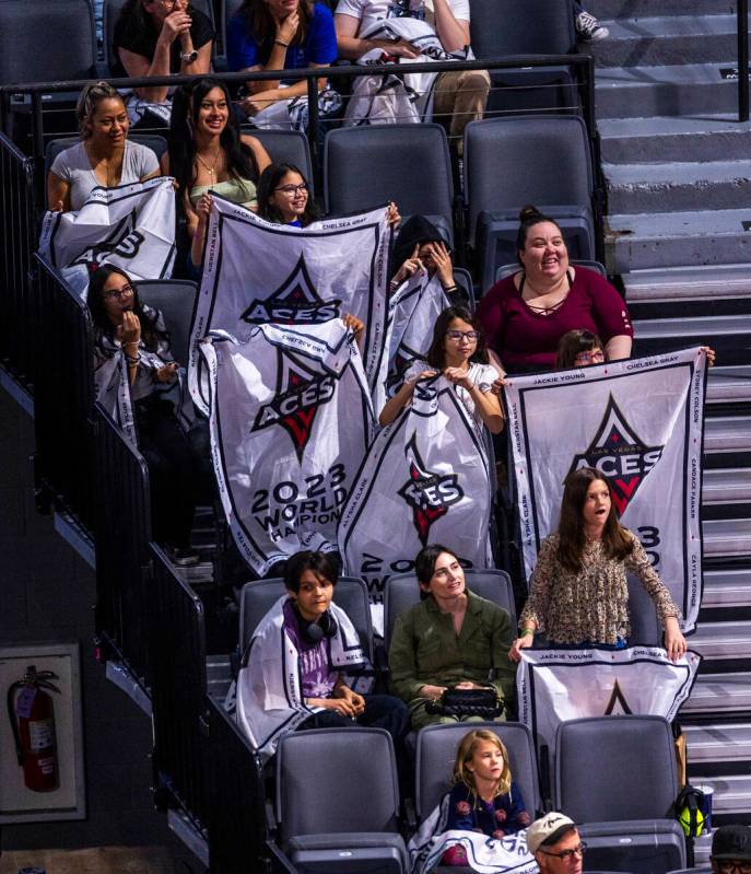 Aces fans show off their banners against the Phoenix Mercury during the first half of their WNB ...