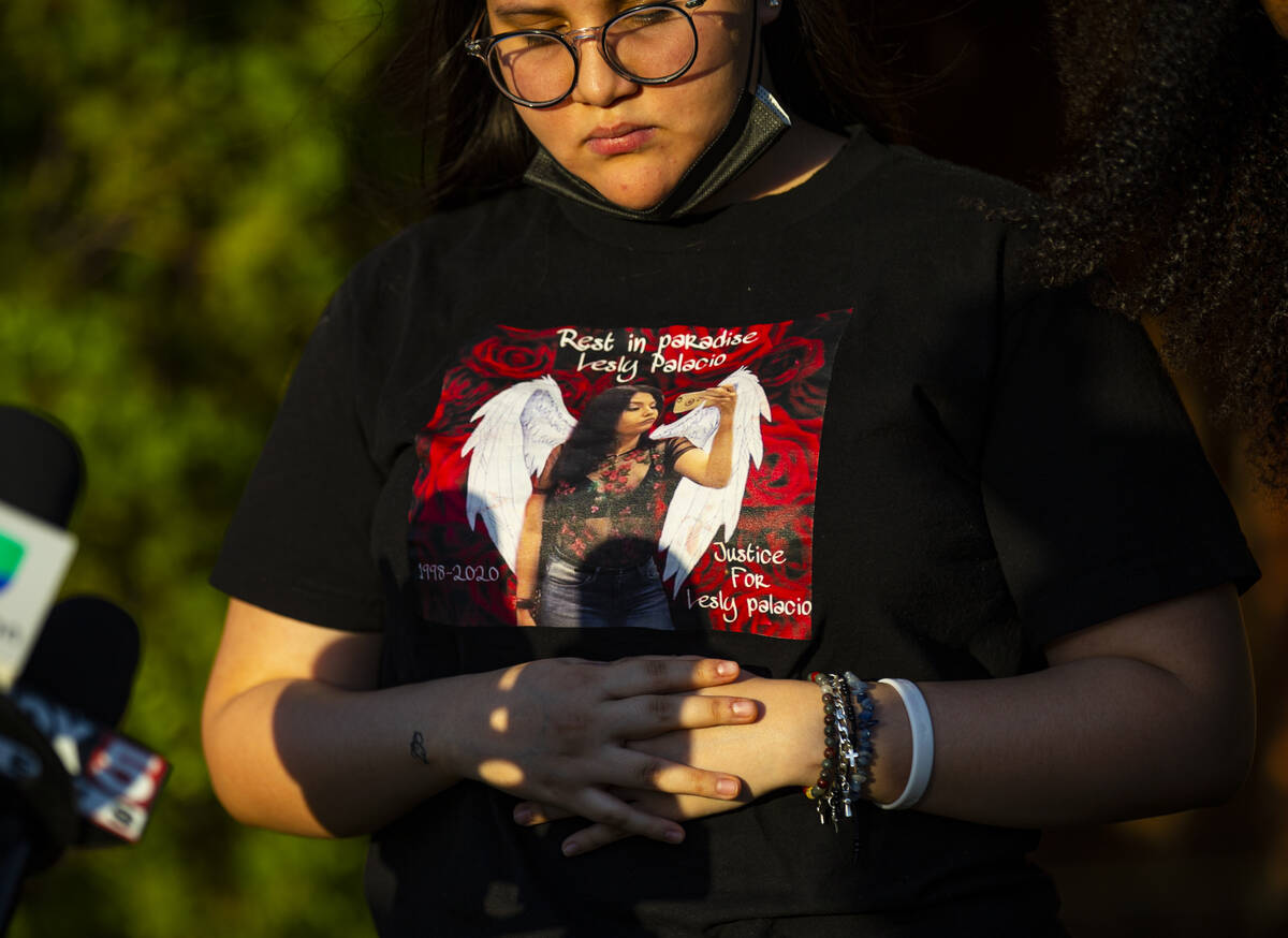 Kaly Palacio listens during a news conference about the arrest and sentencing of Jose Rangel, w ...