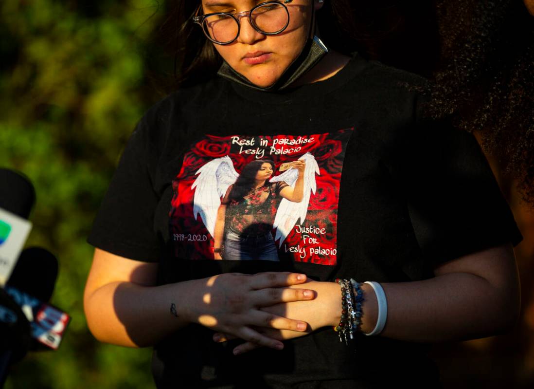 Kaly Palacio listens during a news conference about the arrest and sentencing of Jose Rangel, w ...