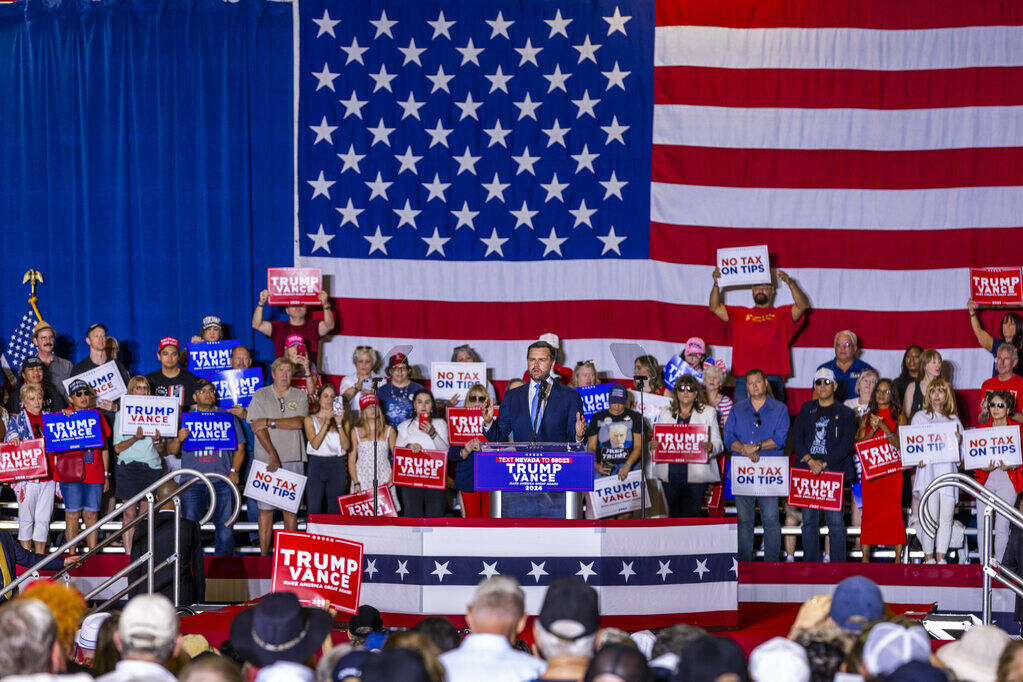 Ohio Senator JD Vance delivers remarks during a rally at Liberty High School on Tuesday, July 3 ...