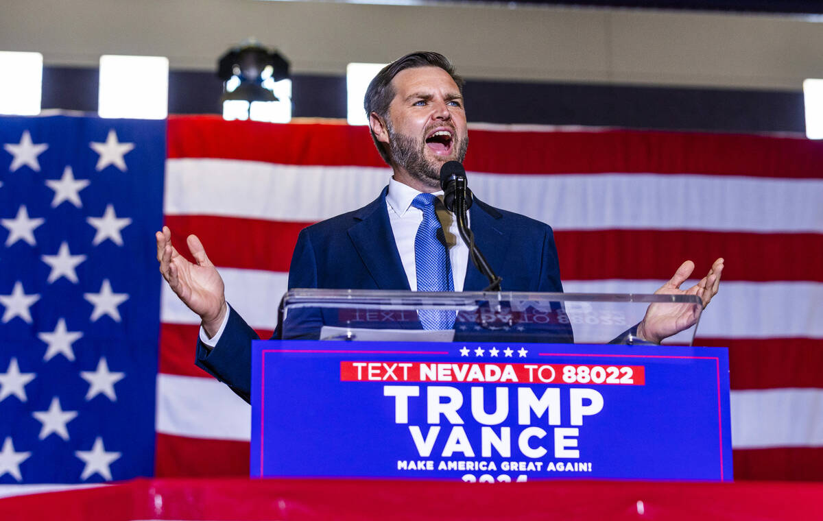 Ohio Senator JD Vance delivers remarks during a rally at Liberty High School on Tuesday, July 3 ...