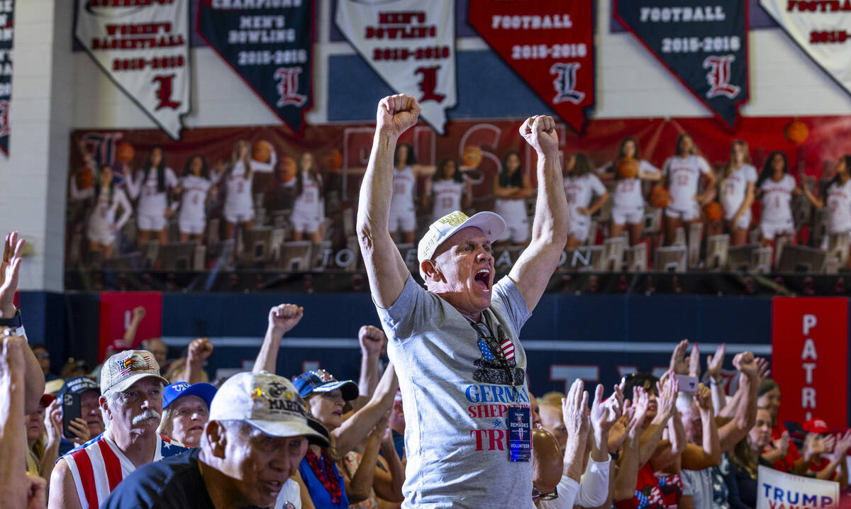 The crowd erupts in excitement as Ohio Senator JD Vance delivers remarks during a rally at Libe ...