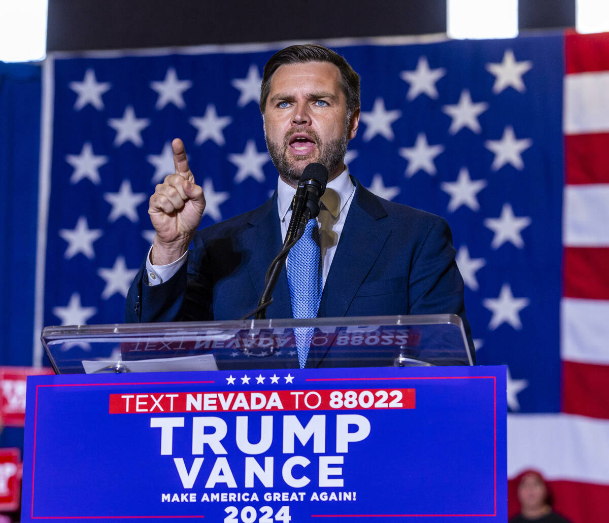 Ohio Senator JD Vance delivers remarks during a rally at Liberty High School on Tuesday, July 3 ...