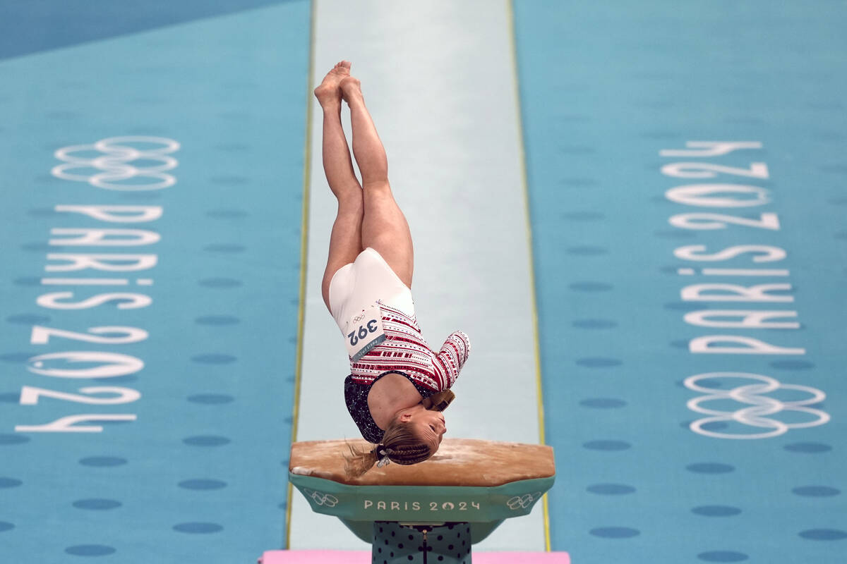 Jade Carey, of the United States, performs on the vault during the women's artistic gymnastics ...