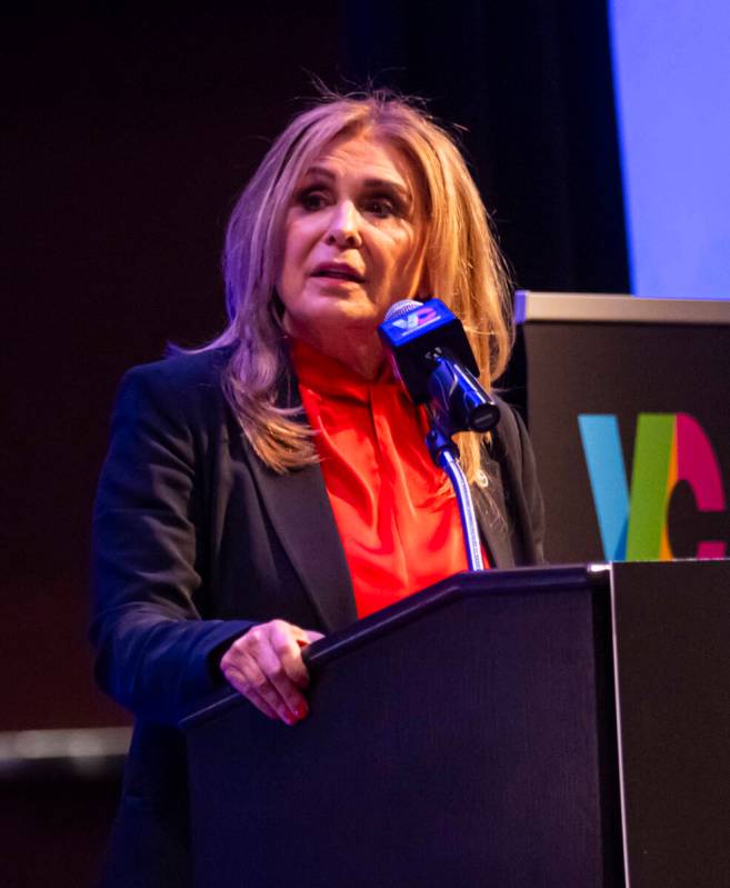 Councilwoman Victoria Seaman, candidate for Las Vegas mayor, speaks during a debate with former ...