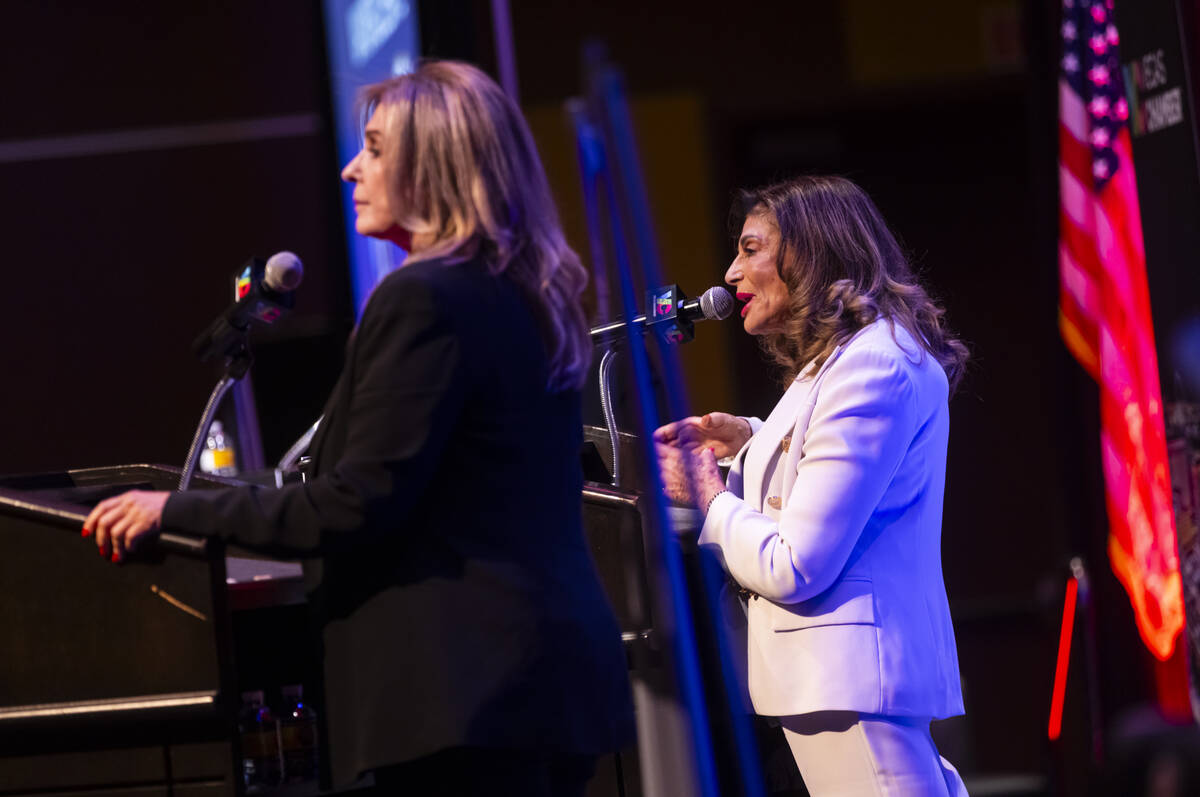 Former U.S. Rep. Shelley Berkley speaks during a mayoral debate against Councilwoman Victoria S ...