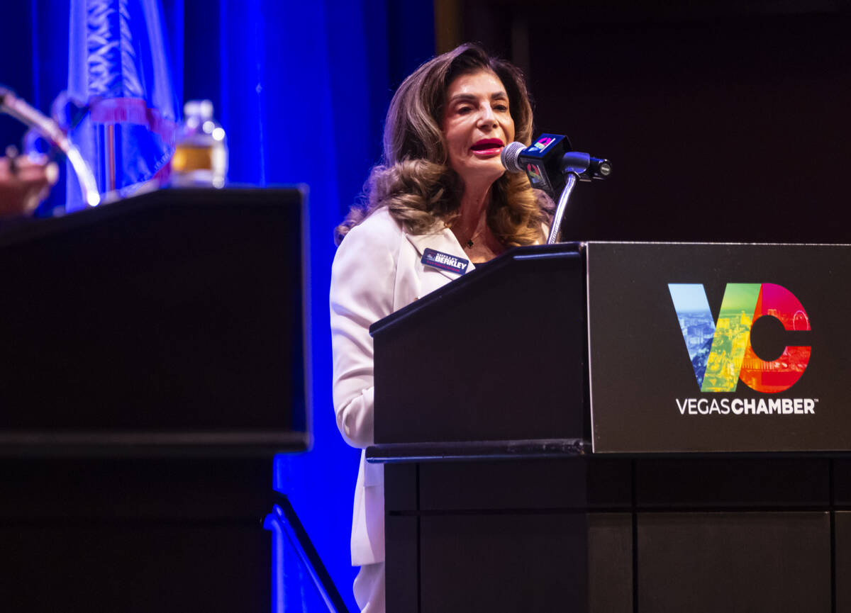 Former U.S. Rep. Shelley Berkley speaks during a mayoral debate against Councilwoman Victoria S ...