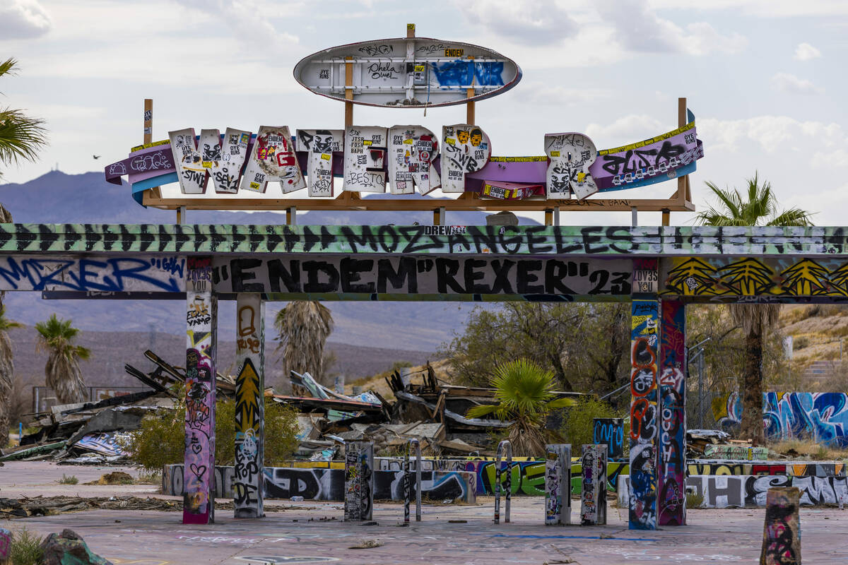 Entrance gate of the former Rock-A-Hoola Water Park on Tuesday, July 23, 2024, in Newberry Spri ...