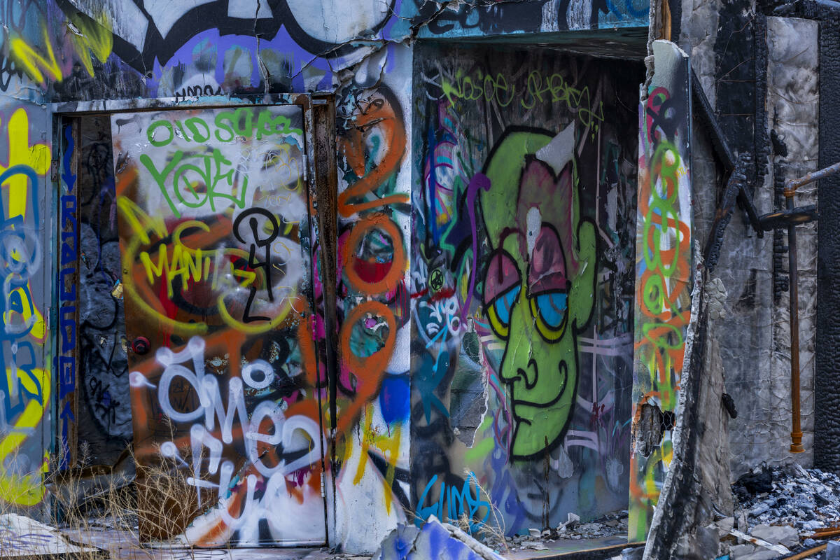 Buildings are covered in graffiti at the former Rock-A-Hoola Water Park on Tuesday, July 23, 20 ...