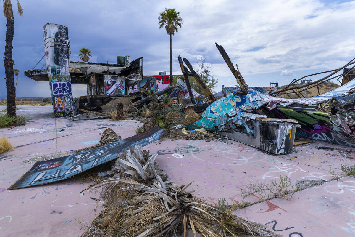 Buildings are heavily damaged and covered in graffiti the former Rock-A-Hoola Water Park on Tue ...