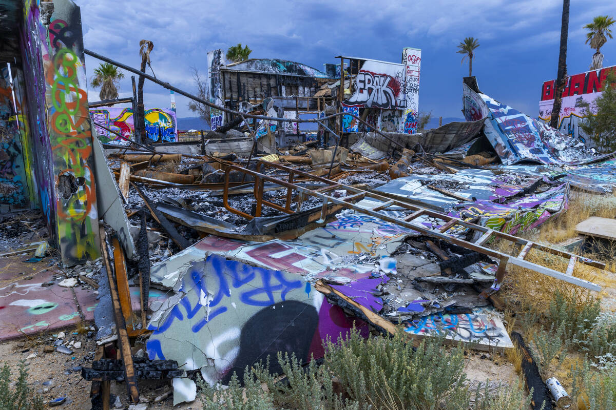 Buildings are heavily damaged and covered in graffiti the former Rock-A-Hoola Water Park on Tue ...