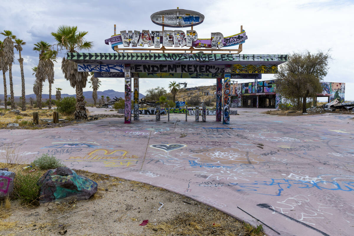 Entrance gate of the former Rock-A-Hoola Water Park on Tuesday, July 23, 2024, in Newberry Spri ...