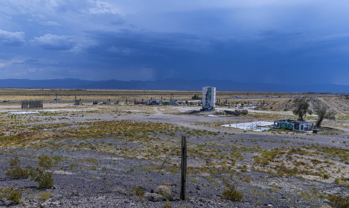 A storm moves in over the former Rock-A-Hoola Water Park on Tuesday, July 23, 2024, in Newberry ...