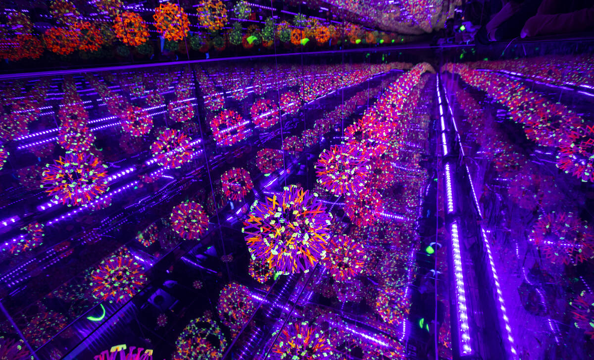 A view of the Hoberman sphere infinity room during a tour of Wink World at Area15 in Las Vegas ...