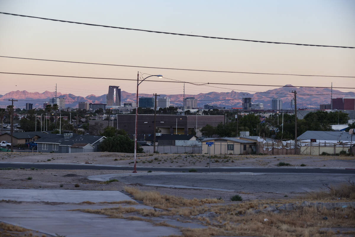 Empty lots and downtown in the distance in the Windsor Park neighborhood in North Las Vegas, Mo ...