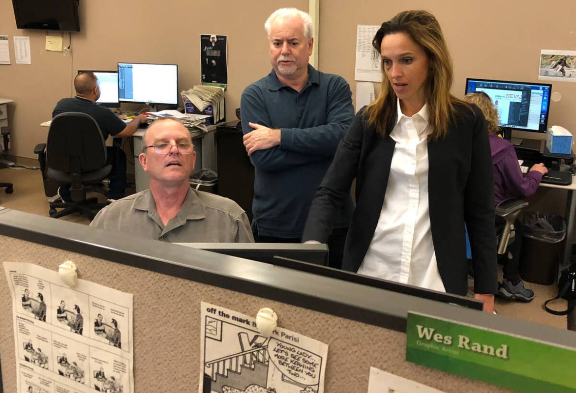 From left, page designer Mark Antonuccio, Jeff German and Karisa King, former Assistant Managin ...