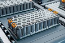 Lithium-ion high-voltage battery component for electric vehicle or hybrid car. (Getty Images)