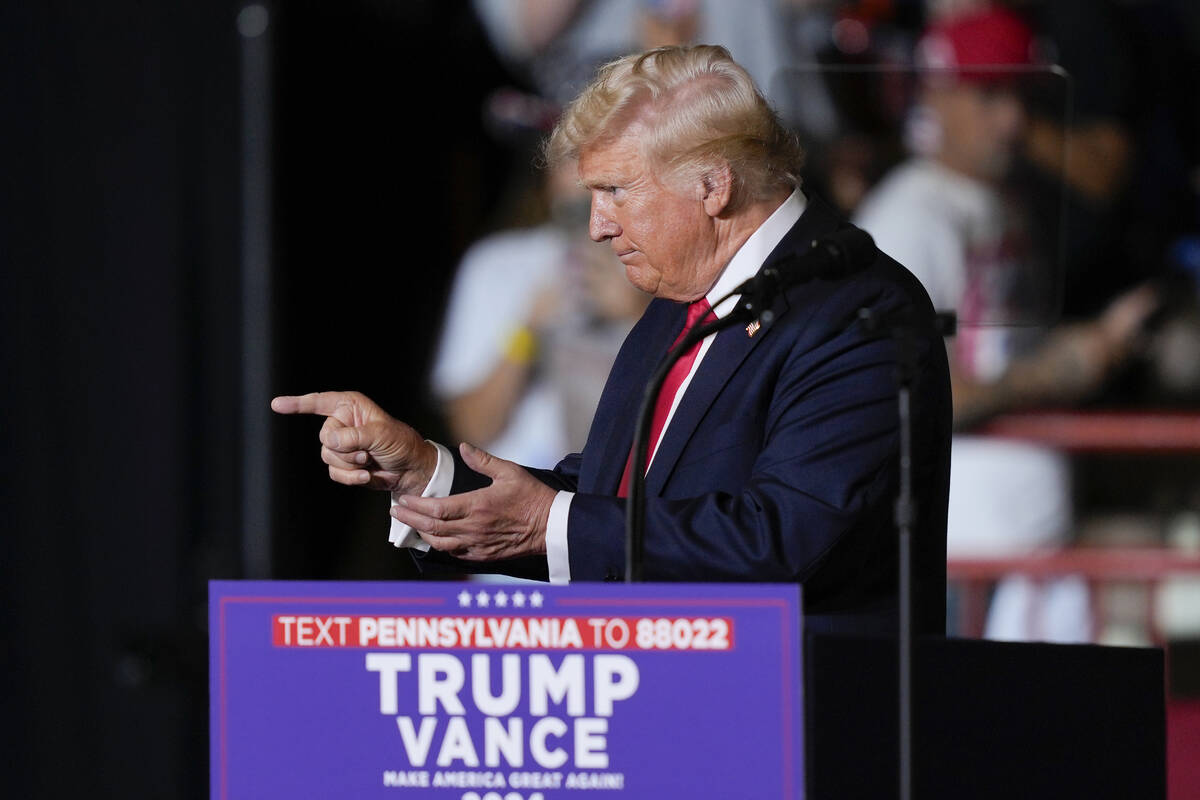 Republican presidential candidate former President Donald Trump speaking during a campaign rall ...