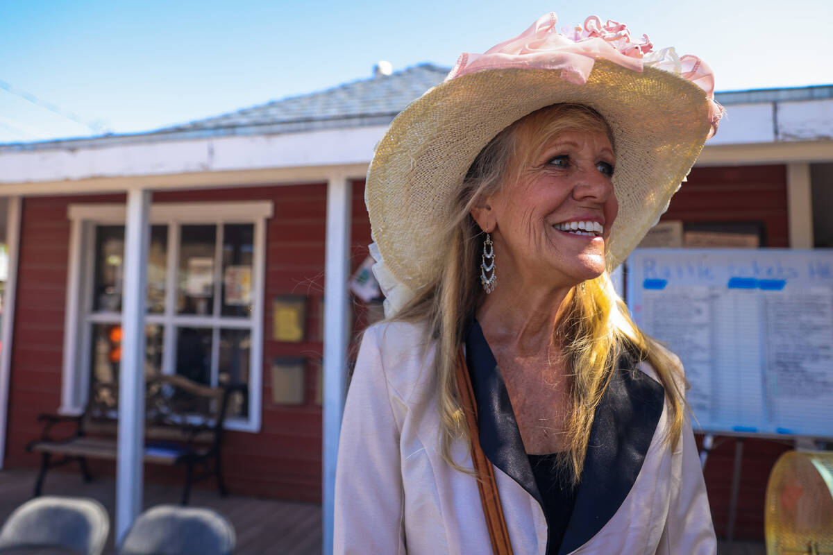 Jeri Foutz, a Goldfield local, waits for the parade to begin during Goldfield Days on Saturday, ...