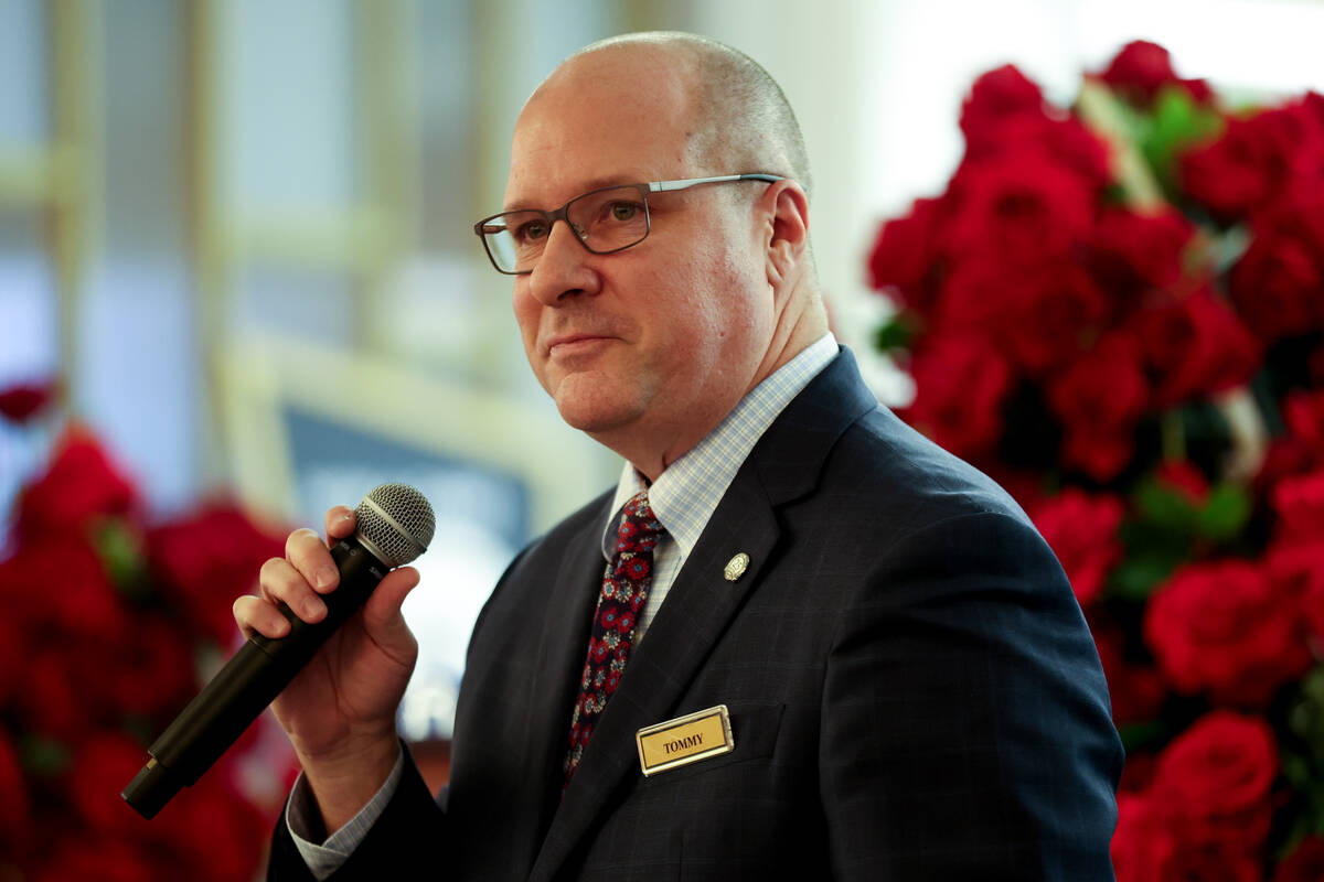 Tommy LaRosa, director of poker operations at Venetian, speaks during an opening event for a ne ...