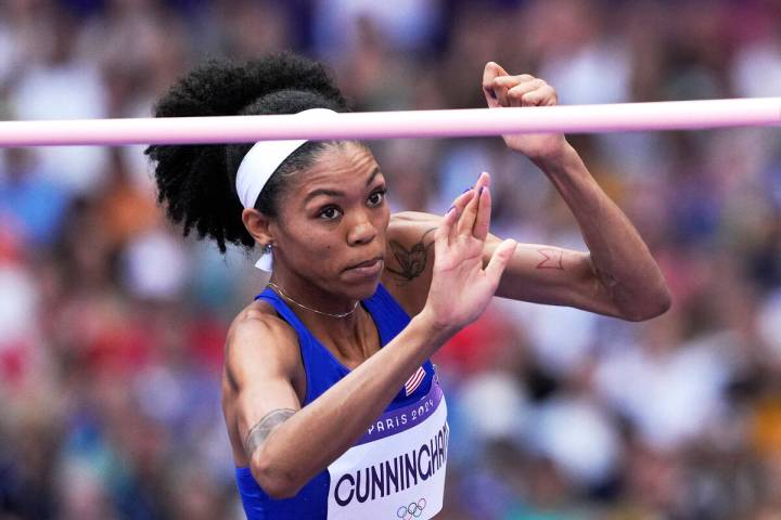 Vashti Cunningham, of the United States, makes an attempt in the women's high jump qualificatio ...