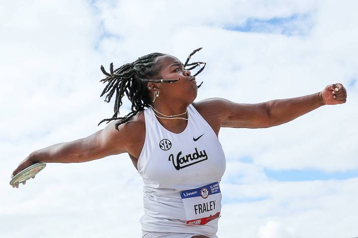 Veronica Fraley competes in the women's discus throw final on day seven of the 2024 U.S. Olympi ...