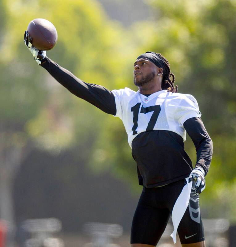 Raiders wide receiver Davante Adams (17) one hand catches a pass during the third day of Raider ...