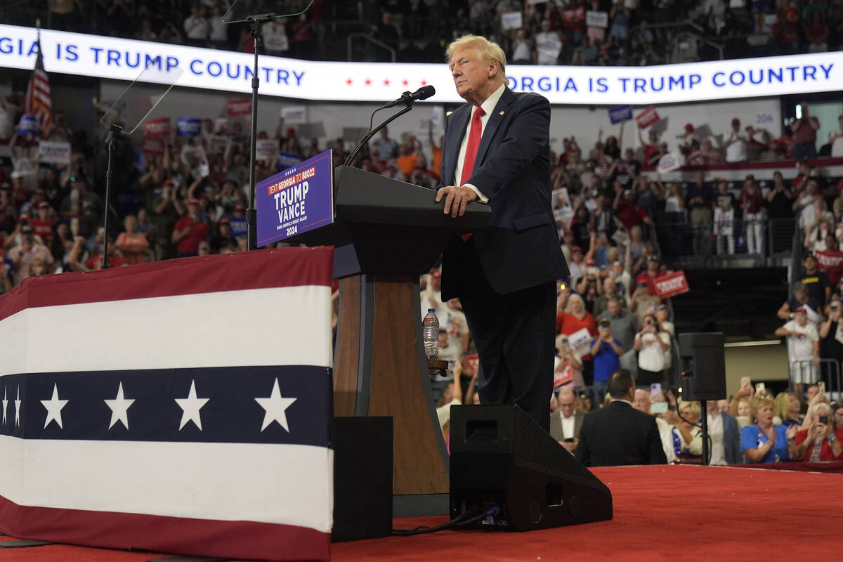 Republican presidential candidate former President Donald Trump speaks at a campaign rally at G ...