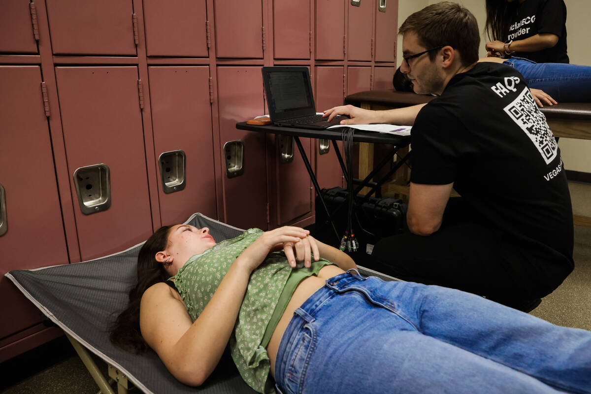 Jaycee Tonner, 18, answers questions before a heart screening during an event by Vegas Has a He ...