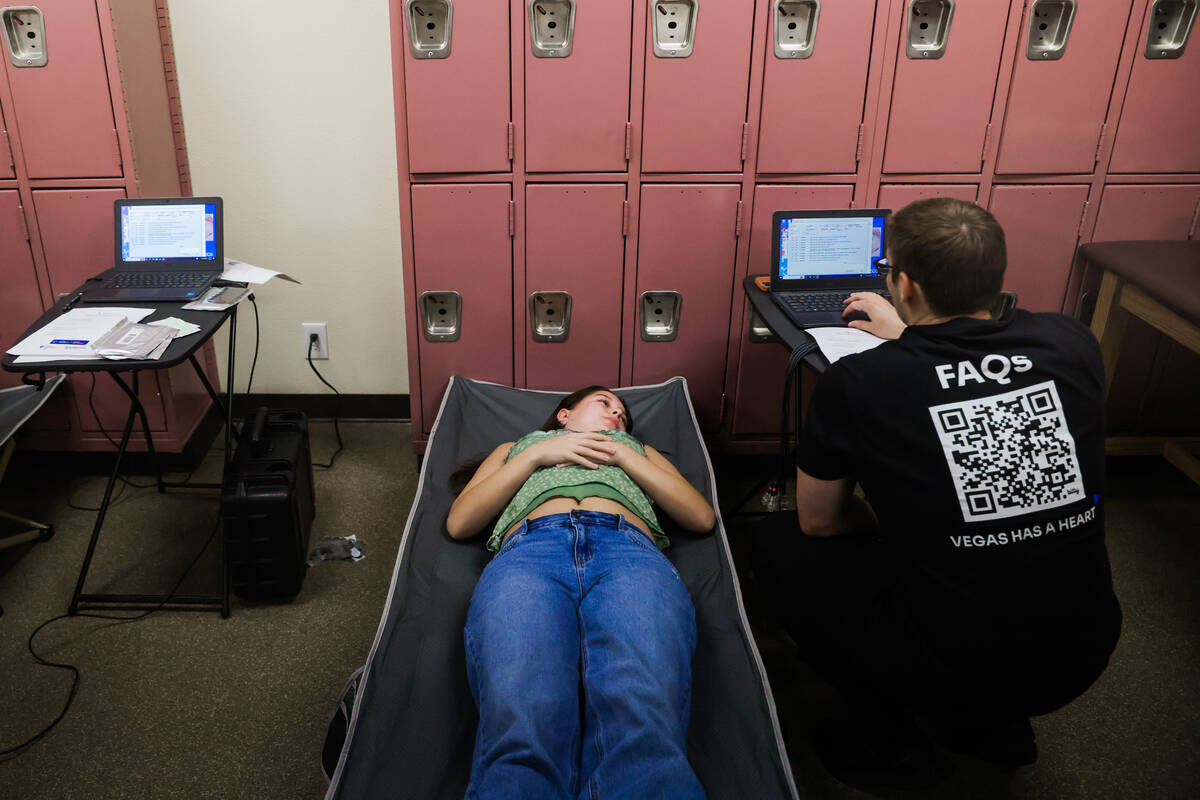 Jaycee Tonner, 18, answers questions before a heart screening during an event by Vegas Has a He ...