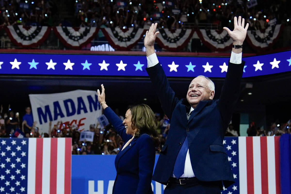 Democratic presidential nominee Vice President Kamala Harris and her running mate Minnesota Gov ...