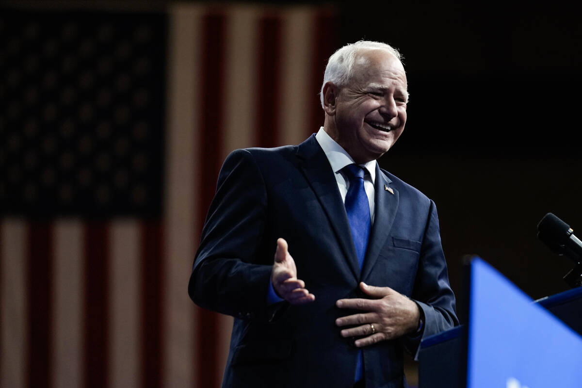 Democratic vice presidential nominee Minnesota Gov. Tim Walz appears with Democratic presidenti ...