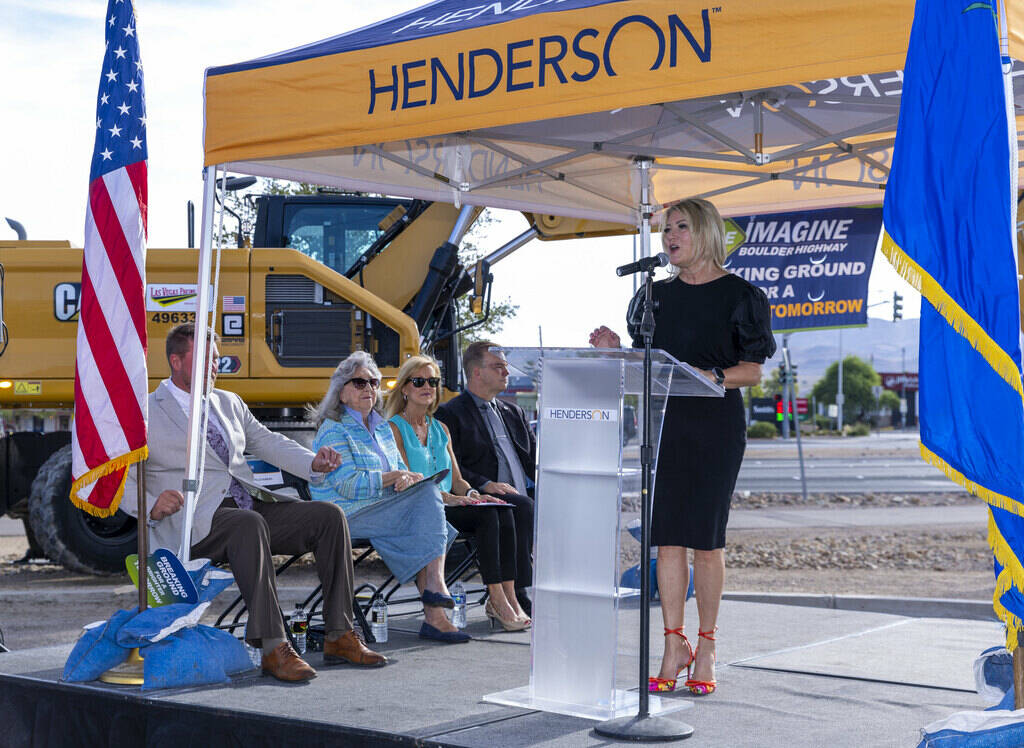 Henderson Mayor Michelle Romero speaks while joined by other dignitaries before they break grou ...