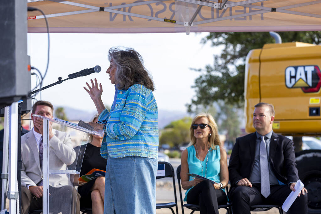 Rep. Dina Titus, D-Nev. speaks while joined by other dignitaries before they break ground on th ...