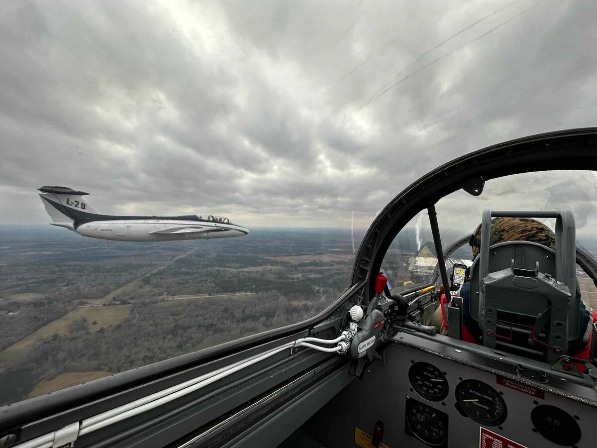 The interior of the cockpit of an L-29 training jet being acquired by the developers of the Las ...