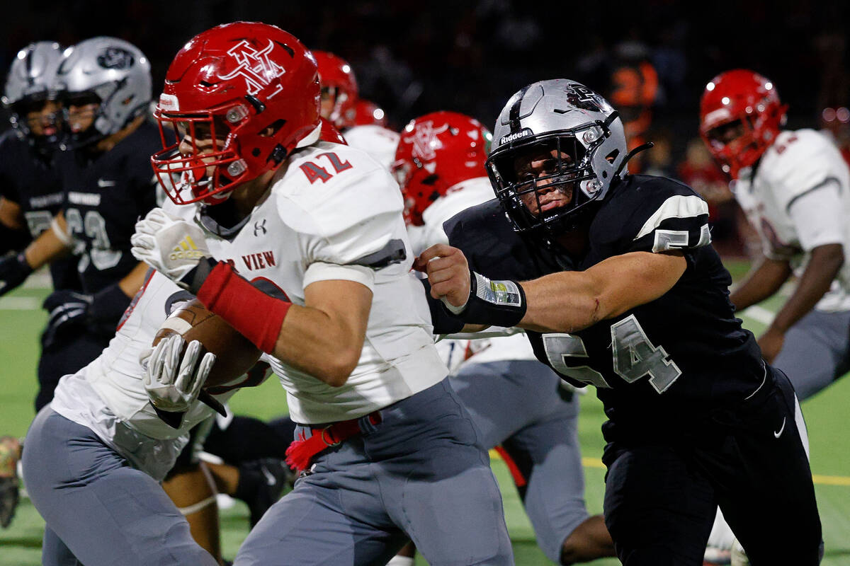 Arbor View’s Christian Thatcher (42) runs into the end zone for a touchdown as Palo Verd ...