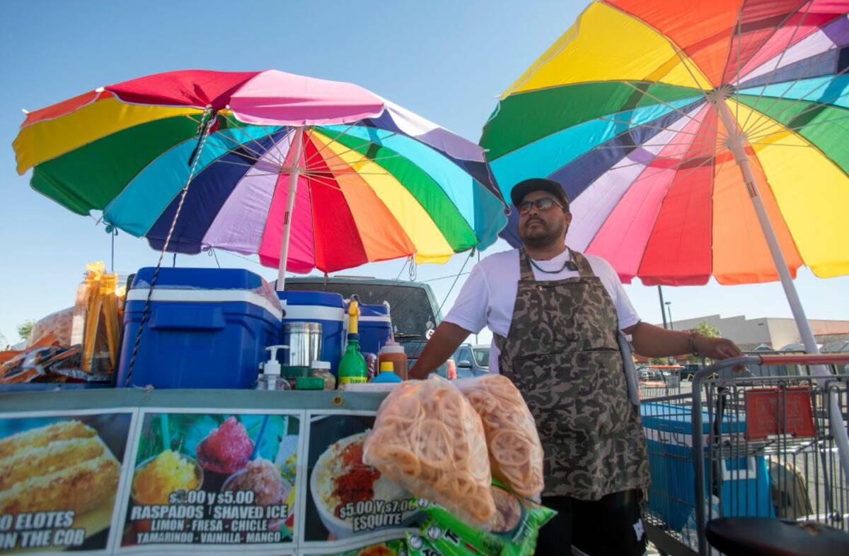 Bertín Gonzales at his food stand Antojitos el Pueblita Wednesday, July 3, 2024, in Las Vegas. ...