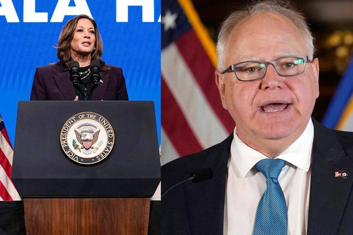 Vice President Kamala Harris, left, and Minnesota Gov. Tim Walz, right. (AP Photo/Tony Gutierre ...