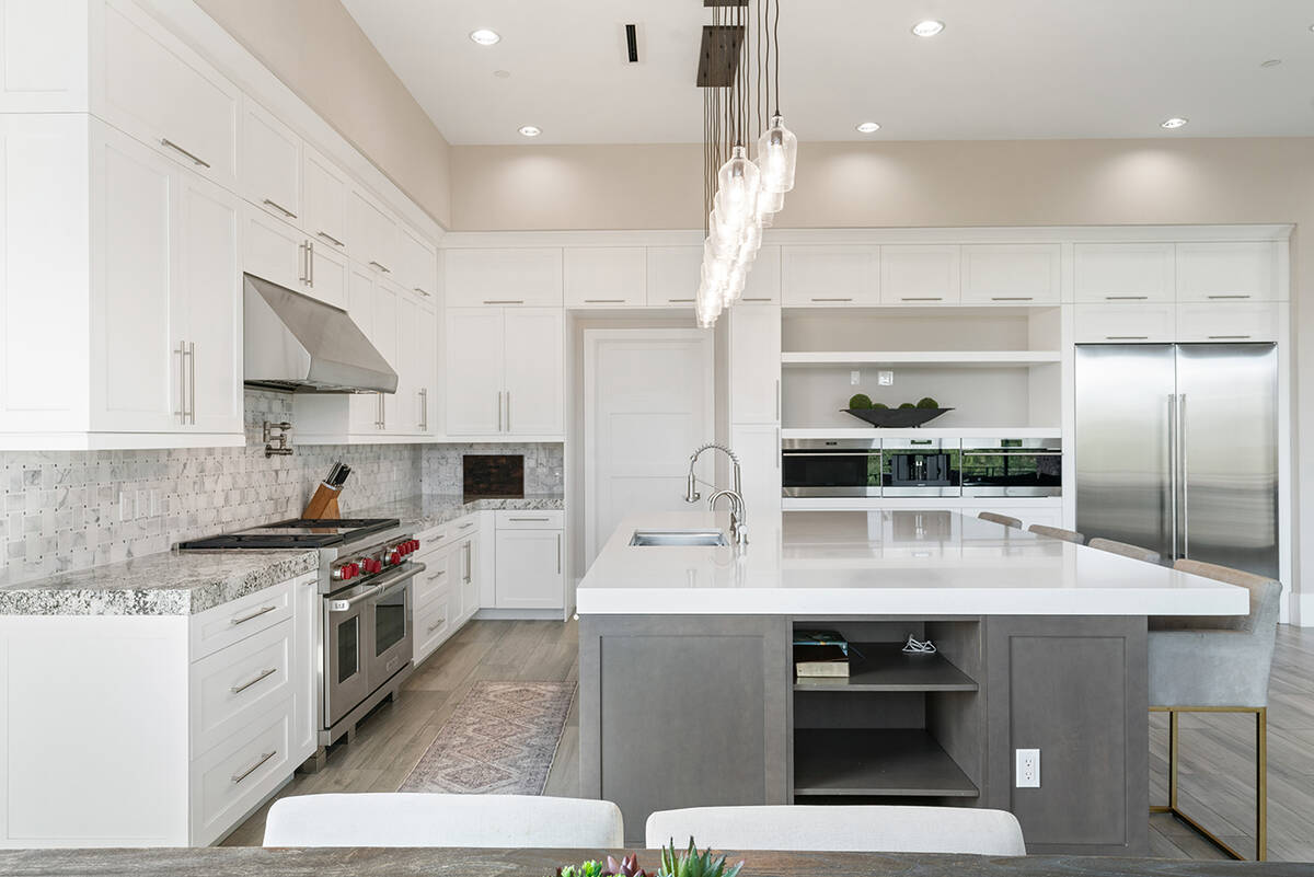 The kitchen at Derek Carr’s estate on Olympia Canyon Way. (Edgar Lara, DronePixel)