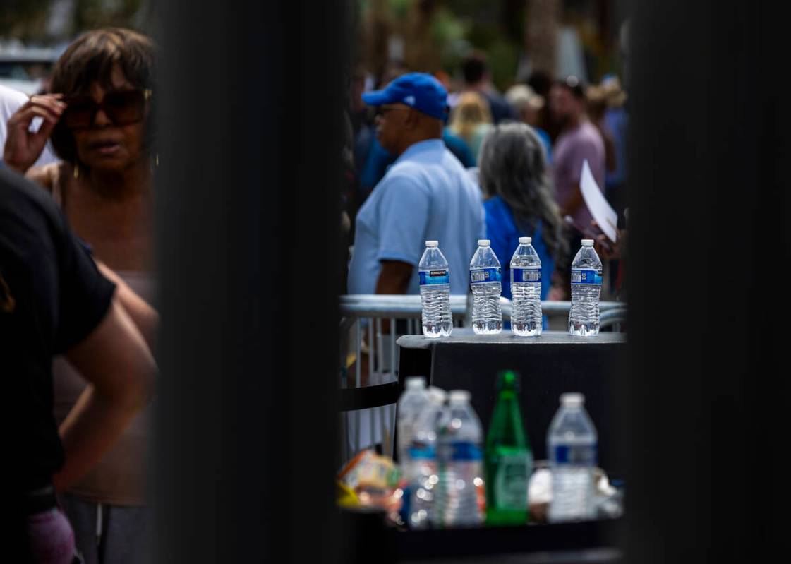 Lots of water is being drank as attendees line up in the sun to be screened for entry as Vice P ...